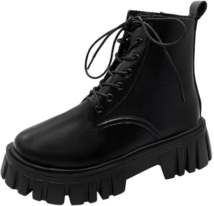 Bottines pour femme - Simple - Couleur unie - Semelle épaisse - Chaussures vernies - Bottes mi-hautes élégantes - Talon bloc - Bottes de marche pour femme - Bottines tendance imperméables à enfiler