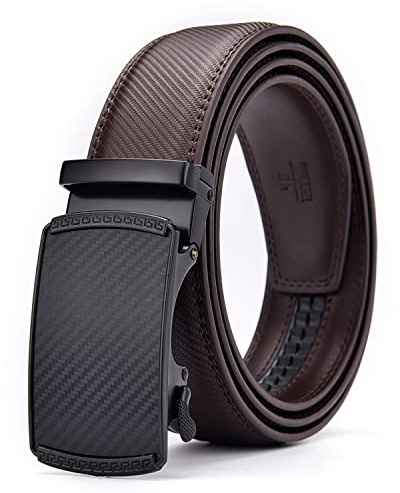 LJISEHG Herrläderbälte med spärr - 3,5 cm brett glidande bälte med automatiskt spänne, justerbart midjebälte for vardagsbruk(Brown)