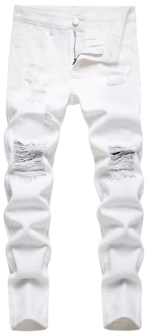 Vaqueros Niño 2-16 Años Regular Fit Rotos Pantalon Vaquero Adolescentes Chico con Goma Cintura Cómodos Y2K Streetwear Jeans Pantalones Vaqueros de Trabajo Denim Stretch Otoño (Blanco, 10-13 años)