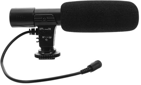 Alipis Microfono per Interviste per Fotocamera e Videocamera, Supporto Hot Shoe Standard, Puntamento Stereo Alta Sensibilità, Angolo 90/120° per Suono, Nero
