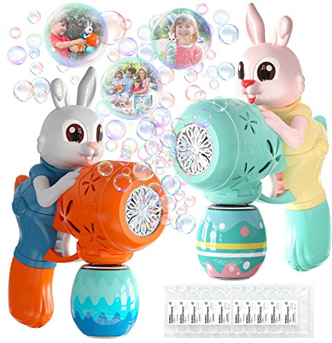 Bubble Guns for Toddlers,2pcs Rabbit Bubble Machine for Kids,Automatic Bubble Blower with 10 Bubble Solutions,Outdoor Toys Easter Baskets Stuffers Gift for Age 3 4 5 6 7 8 Years Old Boys Girls