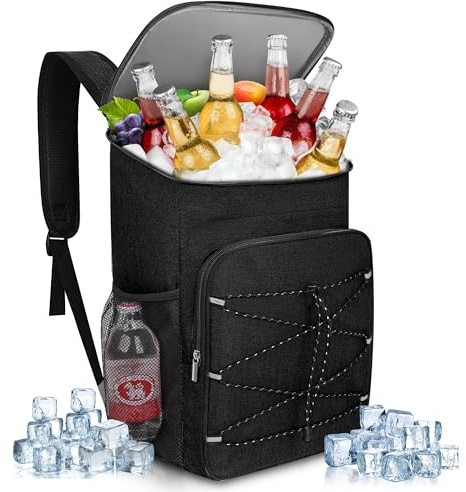 Anhow 23 l kylryggsäck, stor kylväska isoleringsväska, bärbar vattentät picknickryggsäck kvinnor män cool väska för picknick, camping, strand, vandring och lunch – svart
