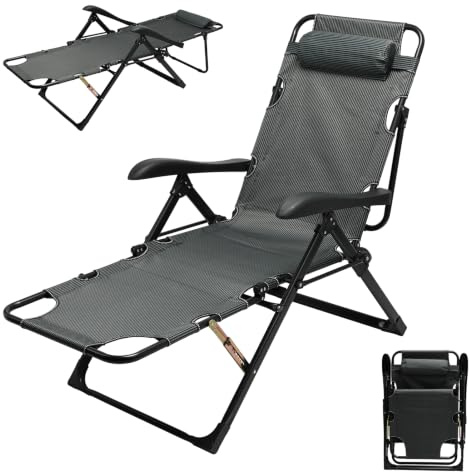 YUODIJIO Chaise Longue Jardin Exterieur, Dossier RéGlable 7 Positions, Chaise Longue Pliante avec Coussin et Appuie-TêTe, Capacité 150kg, Transat Pliable pour Jardin, Balcon, Terrasse (Noir)