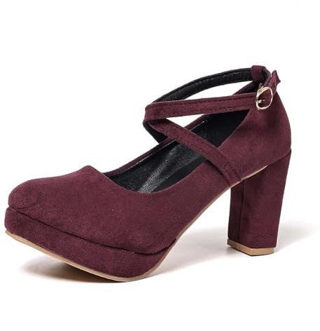 YOSUWOAI Zapatos de tacón alto para mujer, ante con correa cruzada, diseño Oktoberfest, para excursiones y eventos festivos, O Vino, 37 cm