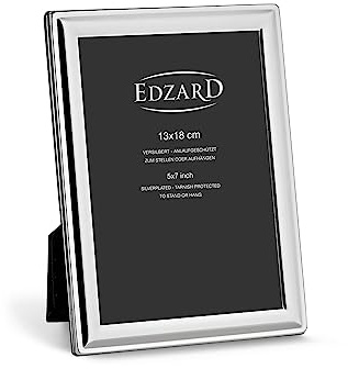 EDZARD Bilderrahmen Terni für Foto 13 x 18 cm, edel versilbert, anlaufgeschützt, mit Samtrücken, inkl. 2 Aufhängern, Fotorahmen zum Stellen und Hängen