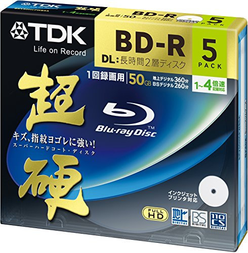 TDK Blu-ray BD-R Disk | Super Hard Coating Surface 50GB (DL) 4x Speed 5 Pack (Japan Import)
