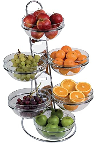 APS 2339 11599 BIG Buffet Leiter, Set von 4 Glaschalen (ø 23 cm 2, 5 Liter), 4 klappbaren Abdeckungen mit Karte für Schilder, 1 Metall-Leiter, 1 Doppel Ring, 2 Einzelringe, 39 x 31 x 66 cm, 6 Behälter