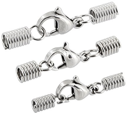 Auroris - Karabinerverschluss aus Edelstahl mit Spiral-Endkappen zum Klemmen - Variante für ca. 3 mm Bänder - 5 Stück