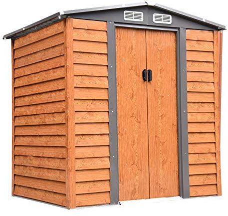 Outsunny 6.5x5.2ft Garden Shed Wood Effect Tool Storage Sliding Door Wood Grain