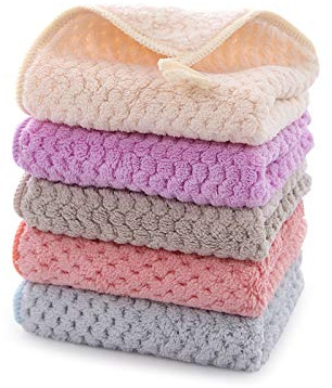 Petite Serviette Main, Essuie Main, Ensemble 5 Pièces Essuie Main Cuisine, Serviette Suspendue en Polaire Corail, Boucle De Ceinture Super Absorbante à Séchage Rapide