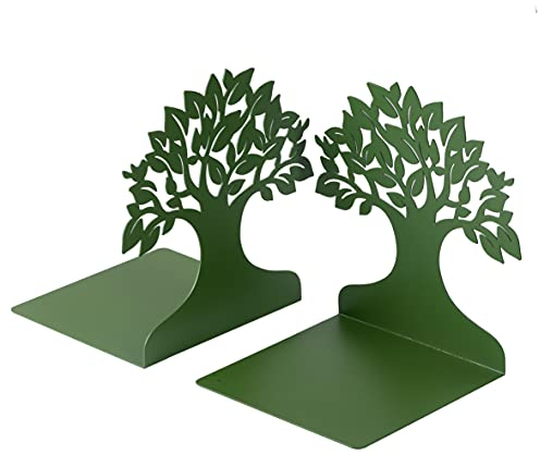 Baroni Home Fermalibri, Fermalibri per Mensola, Ferma Libri per ufficio, scuola, camera, salotto, soggiorno Fantasia Albero Colore Verde, Misura 15X6X16 (2 pezzi)