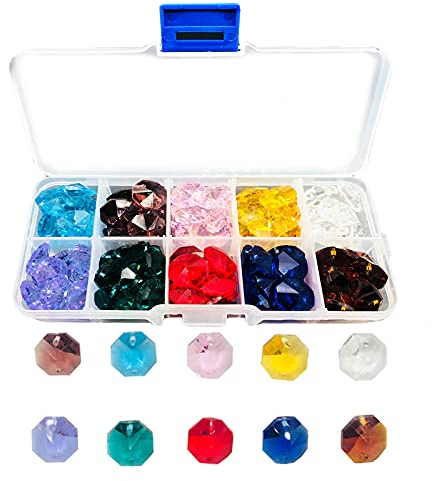 Eterspr 100 Piezas Cuentas de Cristal Facetadas, Hebras de Cuentas de Octágono de Cristal, para Accesorios de Iluminación de Cristal, Colgantes de Cortina de Cuentas de Cristal, 10 Colores