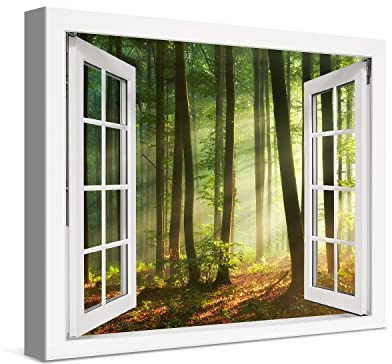 PICANOVA – Photo sur Toile Beau Lever de Soleil du Matin Fenêtre 40x30cm – Impression sur Toile Haut de Gamme – Image sur Toile pour Décoration Murale Moderne – La Collection Forêt