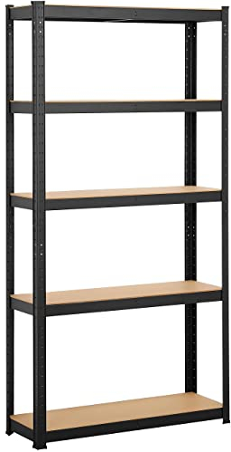 Yaheetech Garage Storage Shelves 5 Tiers Industrial Adjustable Racks for Garage/Warehouse/Living Room/Kitchen With Gloves, 90 x 30 x 180cm, Black