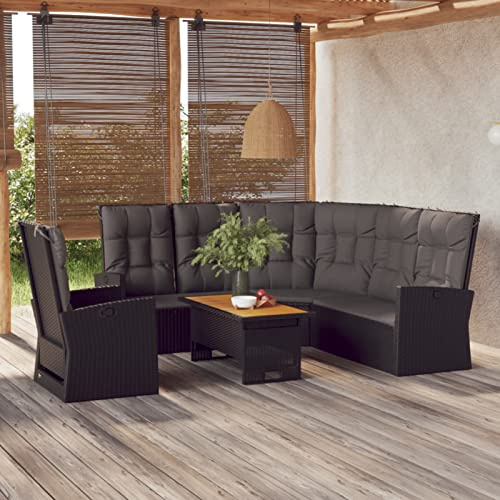 Tidyard 3-TLG. Trädgårdssoffa trädgårdsmöbler set trädgårdssockset trädgård loungeset med kudde terrasssoffa möbeluppsättningar loungesoffa trädgårdslounge råttmöbler sitset trädgårdsset svart poly