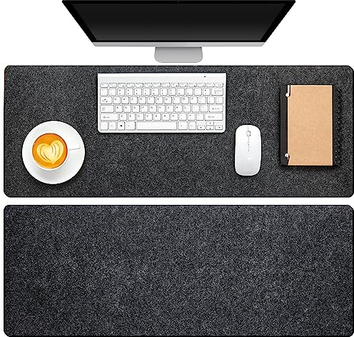 Panelee 2 Alfombrillas de Escritorio de Fieltro de 80 x 30 cm Protectoras Grandes Almohadilla de Escritorio Antideslizante Tapete de Protección de Mesa Minimalista para Oficina Teclado, Gris Negro