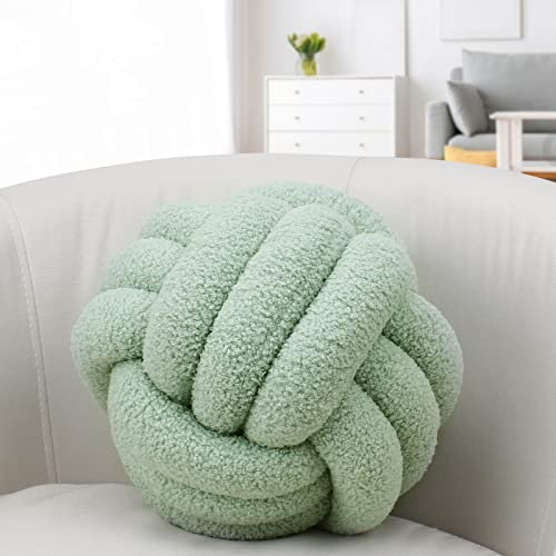IIQI Knotenkissen, Kugelförmige Kissen Imitation Lamm Daunen Mehrere Größen Knotenkissenball weiches handgewebtes Sofakissen, verwendet für Wohndekoration (Hellgrün 29,21.8 cm)