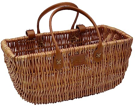 UNUS Panier en Osier Rustique pour Vélo - Marron, Sangles en Cuir pour Fixation à l'Avant et à l'Arrière - Panier à Provisions en Osier Naturel