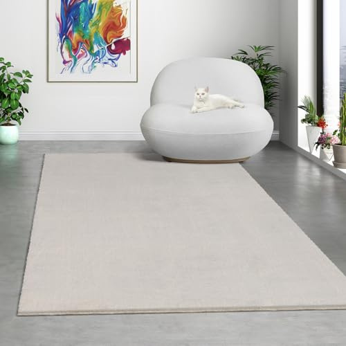 Mia's Teppiche Comfort, Alfombra Moderna de Pelo Corto y Suave, Antideslizante, Lavable hasta 30 Grados, súper Suave, Aspecto de Piel, Beige, 160 x 220 cm