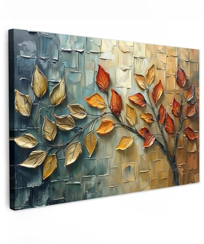 MuchoWow© Impression sur Toile Photo Peinture 120x80 cm Tableau Decoration Murale Chambre Salon Maison Deco Cuisine Art - Feuilles - Marron - Moderne - Nature