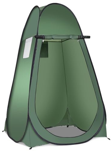 COSTWAY Outdoor Pop up Tent, Camping Instant Toilet/Shower/Changing Room Tent with Mesh Window, Storage Bag and Hanging Rope, Portable Sun Shelter (Green)