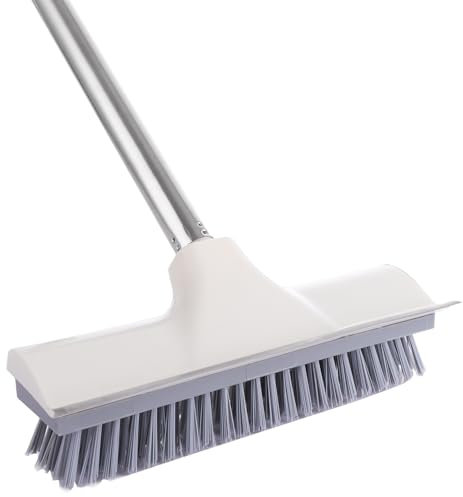 ASelected Floor Scrubbing Brush with Adjustable Long Handle - Stiff Bristle Brush with Squeegee for Cleaning Bathroom, Shower, Patio, Garage, Pool, White