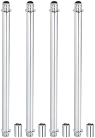 PATIKIL Straight Pipe Lamp Stems Rod Kit, 4Set M10 Carbon Steel 200mm(7.87) Long Double End Thread Rod with Coupling Nuts Sleeve Connector for Table Lamps Chandeliers, Silver Tone