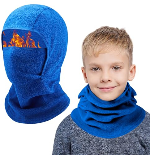 AYPOW Cagoule d'hiver Thermique pour Enfants 4-13 Ans, Multifonction Coupe-Vent Masque de Ski Bonnet de Cyclisme avec Cache-Cou, Casquette Chapeau pour Garçons et Filles Sports d'hiver en Plein Air