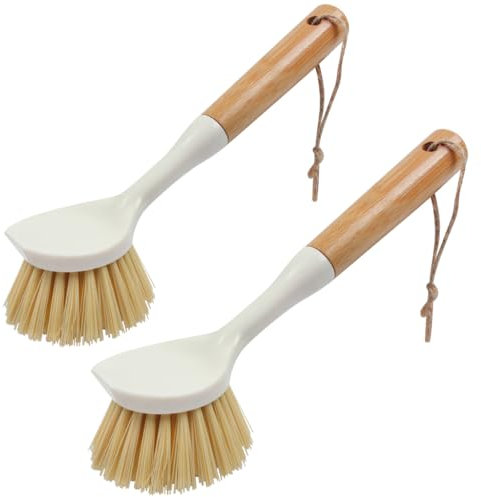 XYGK Dish Brush with Natural Bamboo Handle, 2 PCS Washing Up Brushes for Kitchen, Scrubbing Brush with Tough Bristles, Dish Washing Brushes for Dishes Pots Pans Sink Cleaning