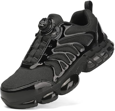 NIFOFISE Safety Trainers for Men Women Steel Toe Cap Trainers Swivel Buckle Breathable Comfortable Sneakers Lightweight Non Slip Work Shoes Men Boots Black 42.5