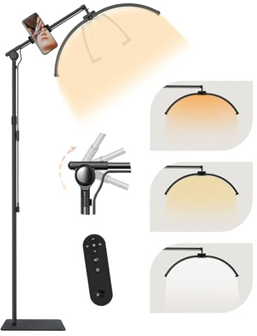 SMOCTAR Half Moon Light for Eyelash Tech, 28'' Dimmer Lash Lamp for Eyelash Extensions, Foldable LED Floor Lamps with Phone Holder, Esthetician Beauty Light for Tattoo, Nails, Skincare - Black