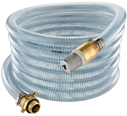 Poppstar Tuyau d'aspiration 1 pouce 7 m (DI 25 / DE 33 mm, Paroi 4 mm), crépine inox clapet anti-retour, écrou-raccord DI 1 1/4 (41,9 mm), réducteur DE 1 (33,3 mm)