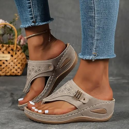Orthopedic Sandals Women,Arch Support Wedge Flip Flops for Women,Slip On Sandals for Women,Wide Fit New Summer Slides Non-Slip Beach Shoes,Orthopedic Sandals Anti-Slip Walking Sandals
