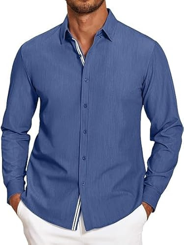 COOFANDY Camisas Casuales de Manga Larga con Botones para Hombre, Camisas elásticas para Negocios, Camisas Casuales de Moda, Corte Regular