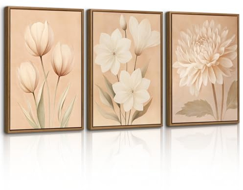 WENGTIAO Quadri su Tela con Cornice, Vintage Floreale, Stampa su Tela Minimaliste Fiori Boho per Quadro Moderno Soggiorno Camera da Letto Decorazioni Parete 30x40cmx3