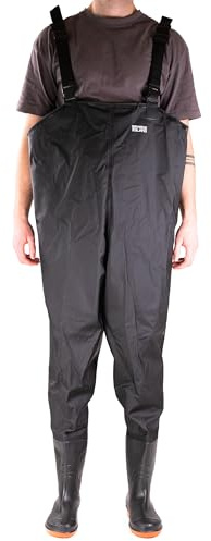 Savage Island Waterproof Chest Waders with Boots - PVC Coated – for Fishing, Farming & Outdoor Use - Black, UK 10