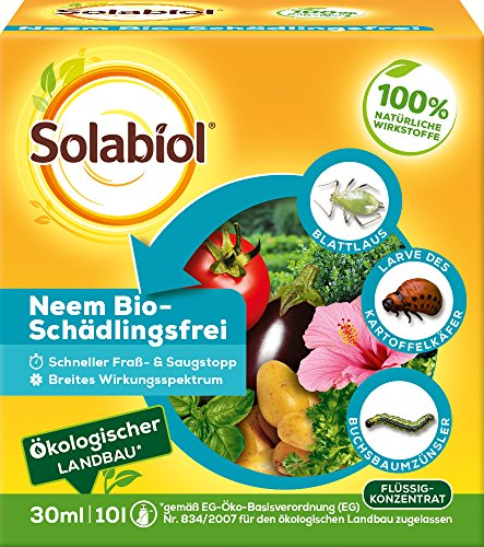 Solabiol Neem Bio-Schädlingsfrei, biologische Schädlingsbekämpfung an Zierpflanzen, Kräutern, Kartoffeln und Gemüse, 30 ml