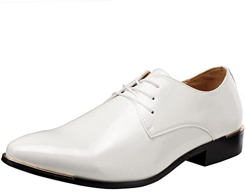 wealsex Derby Cuir Vernis Chaussure de Ville à Lacets Homme Bout Pointu Chaussure Affaire Bureau Costume Mariage (Blanc,41)