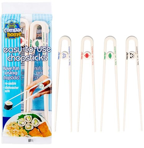 Compac Home Easy-to-Use Chopsticks, Plastic Dishwasher Safe, Great for All Ages, Parties, Stocking Stuffer, 4 Count