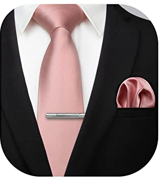 HISDERN Herren Hochzeit Rosa Krawatten und Einstecktuch krawattenklammer Set Einfarbige in verschiedenen Farben