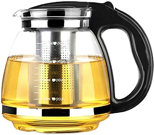 Teiera in vetro, teiera con infusore, filtro in vetro resistente al calore, grande capacità, in acciaio inox (2 L)