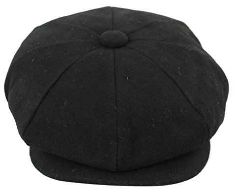 TruClothing Mens Tweed Newsboy Cap Baker Boy Flat Grandad Hat 8 Panel Plain Black XXL