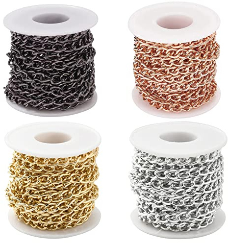 65,6 fot aluminium pansarkedjor vridna länkar kors kabelkedjor guld och silver & roséguld och kanonmetall med spole för hänge halsband smyckestillverkning