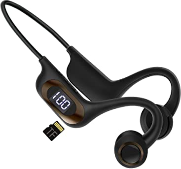 Casque Bluetooth à Conduction osseuse sans Fil avec Microphone, Casque de Sport, Affichage de la Puissance, Fente pour Carte TF, écouteurs résistants à la Transpiration(Noir)