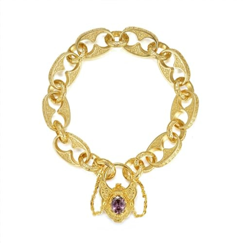 Gold Button Belcher Bracelet With Vintage Padlock, Bracelet with Luxury Finish and Detailing Premium Jewellery for Women and Teens (Length: 8 Inches, Weight: 46 Grams) - Bling King London