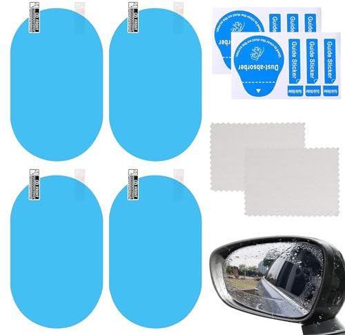 4 PCS Car Rearview Mirror Film, Anti Fog Car Mirror Waterproof Film, Rearview Mirror Clear vision Rainproof Film, Car Mirror Clear Sticker with Tool kit for Car Rear View Mirrors