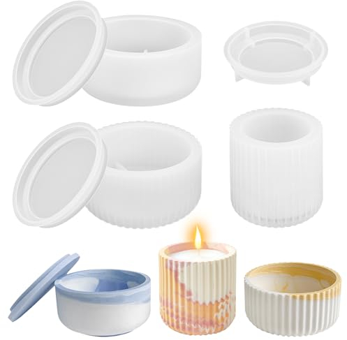 3 Pièces Moules à Bougies en Silicone avec Couvercle, Moule pour Réservoir de Stockage DIY Bougeoir Fabrication pour Chandeliers Pots de Fleurs Récipient de Stockage