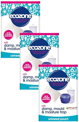 Ecozone Dehumidifier Refill Pouch, Damp, Mould & Moisture Absorber for Portable Re-Usable Device Trap, 3 months Protection for Bedroom, Bathroom, Garage, Kitchen & Caravan, Vegan Friendly (Single)