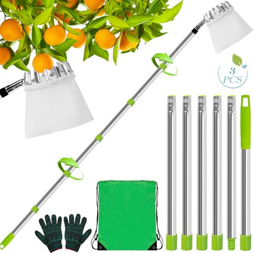NZZVNZ 2.4M Recogedor de Fruta Telescópico,Recogedor de Frutas Recolector de Manzanas Herramienta de Recogedor de Fruta Recolector de Frutas Fruit Picker Cesta Recogedora de Manzanas