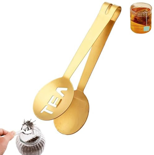 Pinze per spremere bustine da tè, in acciaio inox, con clip per filtrare il tè, per filtrare i cucchiai, supporto per bustine da tè, per afferrare il colino, regalo per gli amanti del tè (oro)